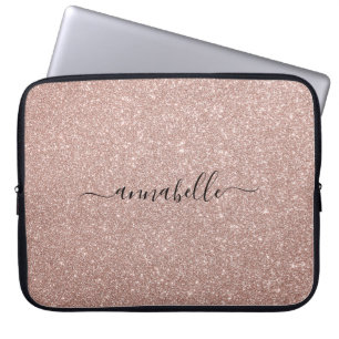 Girly Modern Script Pink Rose Gold Glitter Sparkle Laptop Sleeve
