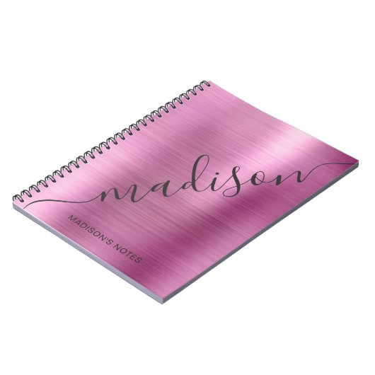 Girly Modern Soft Pink Metal Monogram Handtekening Notitieboek (Linkerzijde)