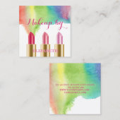 Girly Modern Waterverf Paint Splash, lipsticks Vierkante Visitekaartje (Voorkant / Achterkant)