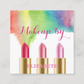 Girly Modern Waterverf Paint Splash, lipsticks Vierkante Visitekaartje (Voorkant)