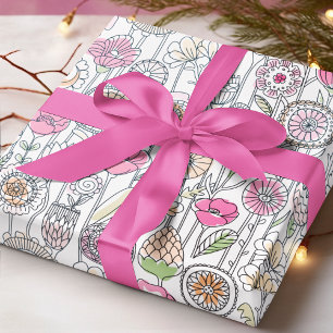 Girly Modern Whimsical Waterverf Floral Cadeaupapier