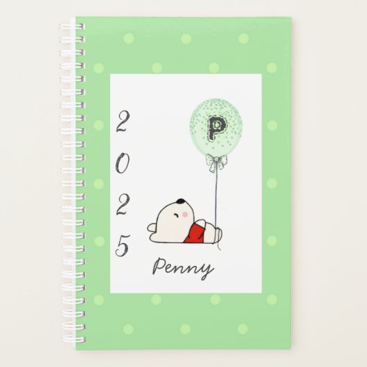 Girly Monogram Bear Green 2025 Planner (Devant)