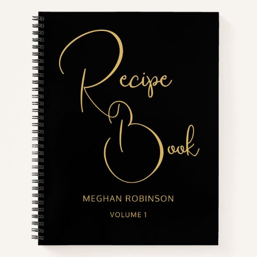 Girly Monogram Black en Gold Cookbook Recipe Notitieboek (Voorkant)