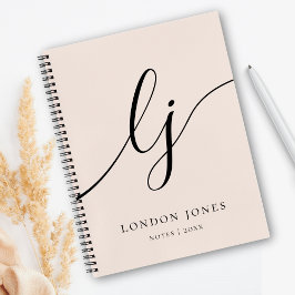 Girly Monogram Calligraphy 2 Initials Blush Roze Notitieboek