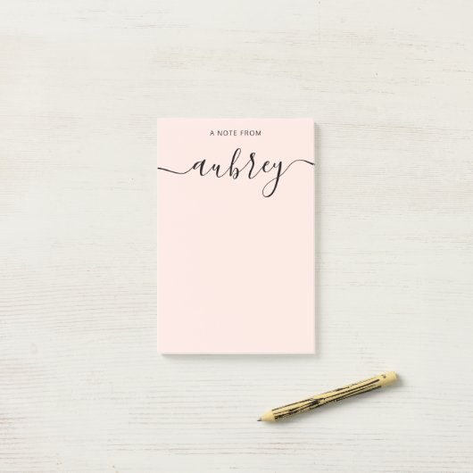 Girly Monogram Calligraphy Blush Pink Post-it® Notes (Op bureau)