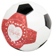 Girly Monogram Coral Glitter Bokeh White Heart Voetbal (Drie kwart)