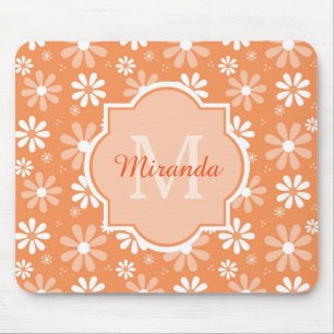 Girly Monogram Cute Oranje Daisy Flowers en Name Muismat