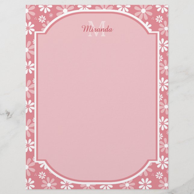 Girly Monogram Cute Pink Daisy Flowers met naam (Voorkant)