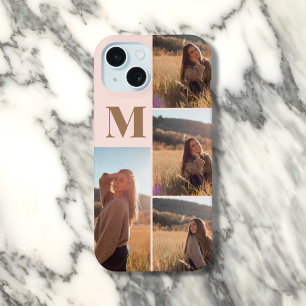 Girly Monogram Elegante foto Blush Roze iPhone 15 Hoesje