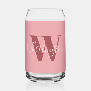 Girly Monogram en Naam roze blush rood Blikvorm Glas
