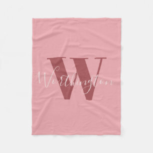 Girly Monogram en Naam roze blush rood Fleece Deken