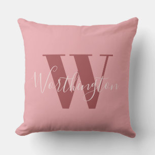 Girly Monogram en Naam roze blush rood Kussen