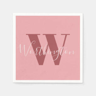 Girly Monogram en Naam roze blush rood Servet
