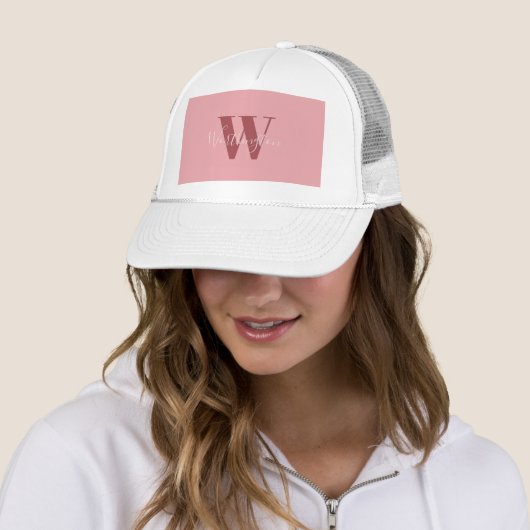 Girly Monogram en Naam roze blush rood Trucker Pet (In situ)
