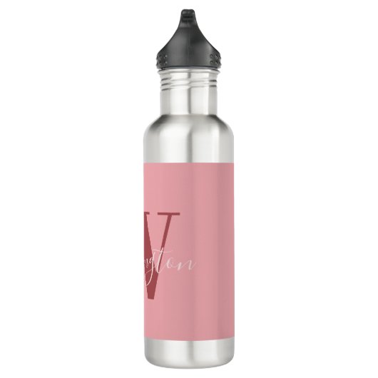 Girly Monogram en Naam roze blush rood Waterfles (Rechts)