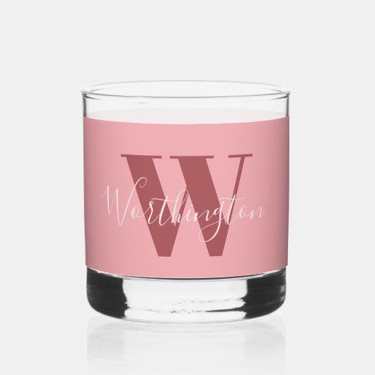 Girly Monogram en Naam roze blush rood Whisky Glas (Achterkant)