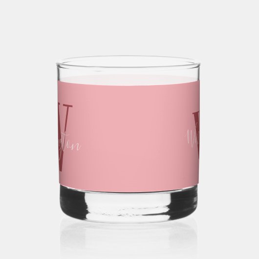 Girly Monogram en Naam roze blush rood Whisky Glas (Rechts)