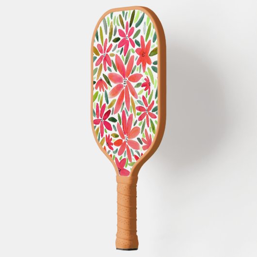 Girly Monogram Initiaal Rode Bloemen Pickleball Paddle (Links)
