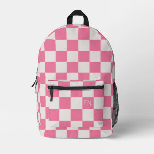 Girly Monogram Initialen & Helder Roze Checkerboar Bedrukte Rugzak