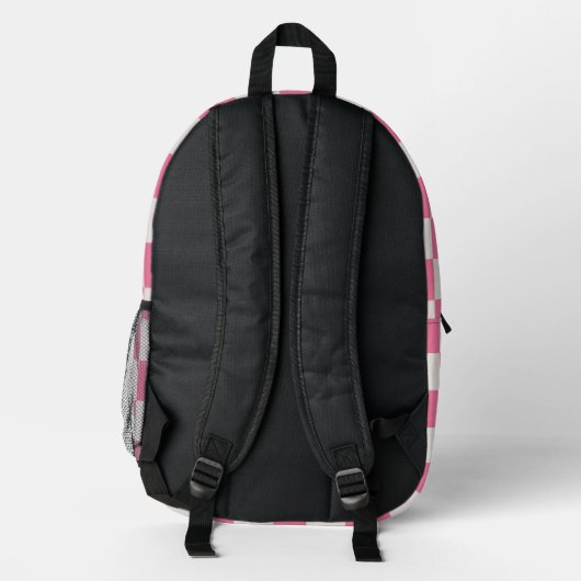 Girly Monogram Initialen & Helder Roze Checkerboar Bedrukte Rugzak (Achterkant)