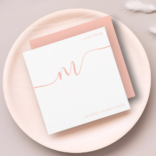 Girly Monogram Kalligrafie Koraal Roze Stationery Notitiekaartje