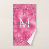 Girly Monogram Metallic Hot Pink Dripping Glitter Bad Handdoek (Handdoek)