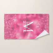 Girly Monogram Metallic Hot Pink Dripping Glitter Bad Handdoek (Handdoek)