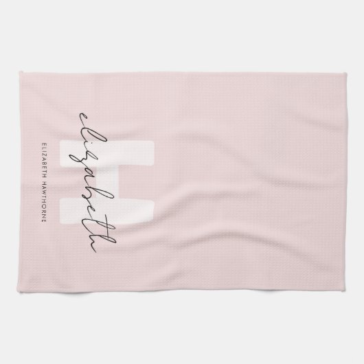 Girly Monogram Modern Script Blush Pink Initiaal Theedoek (Horizontaal)