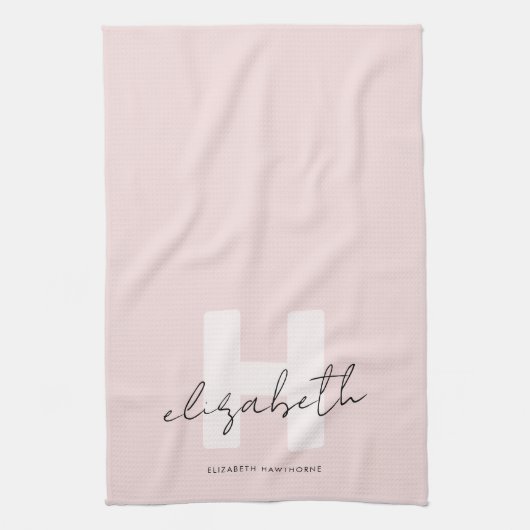 Girly Monogram Modern Script Blush Pink Initiaal Theedoek (Verticaal)