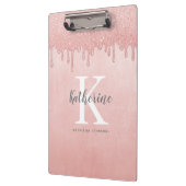 Girly Monogram Naam Blush Roze Dripping Glitter Klembord (Links)