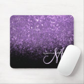Girly Monogram Paars Glitter Sparkle & Black Muismat (Met muis)