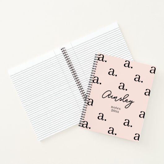 Girly Monogram Patroon Kalligrafie Naam Blush Pink Notitieboek (Binnen)