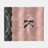 Girly Monogram Roos Gold Leopard en Black Marble Fleece Deken (Voorkant (Horizontaal))