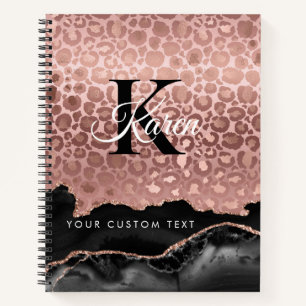 Girly Monogram Roos Gold Leopard en Black Marble Notitieboek