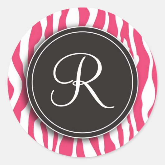 Girly Monogram Roze Zebra Print Stickers (Voorkant)