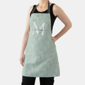Girly Monogram Script Blauwgroen Groene Bloemen Bo Schort (Insitu)