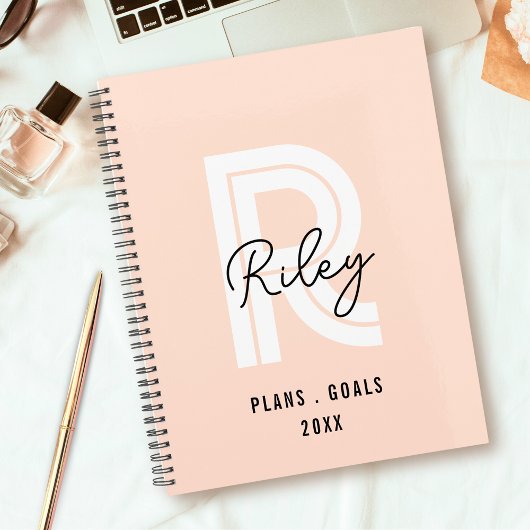 Girly Monogram Script Blush Pink Schattigee Retro  Planner
