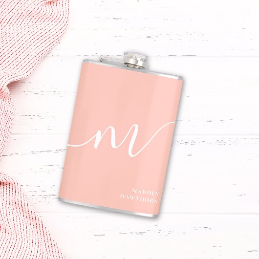 Girly Monogram Script Kalligrafie Coral Blush Pink Heupfles