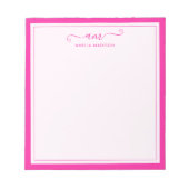 Girly Monogram Script Vibrant Pink Notitieblok (Voorkant)