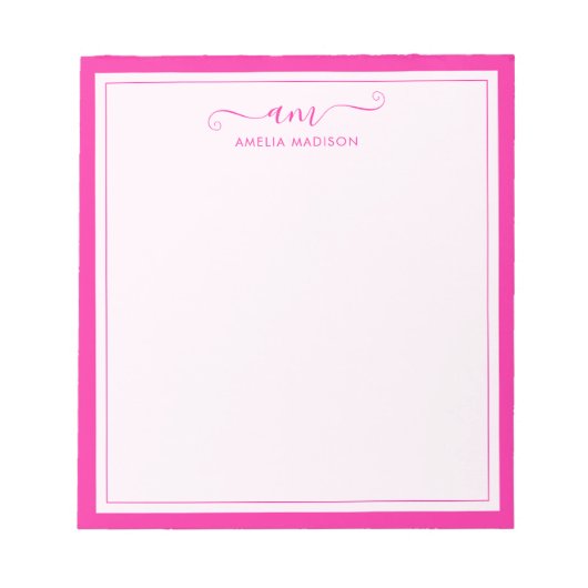 Girly Monogram Script Vibrant Pink Notitieblok (Voorkant)