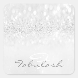 Girly Monogram Sparkly Glitter Grijs Naam Vierkant Vierkante Sticker