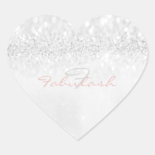 Girly Monogram Sparkly Glitter Pink SilverHeart Hart Sticker