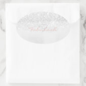 Girly Monogram Sparkly Glitter Roze Grijs Naam 16e Ovale Sticker (Tas)