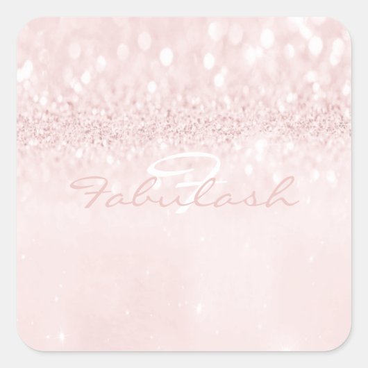 Girly Monogram Sparkly Glitter Roze Naam Vierkant  Vierkante Sticker (Voorkant)