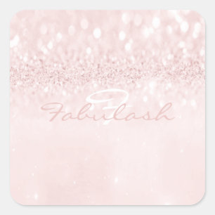 Girly Monogram Sparkly Glitter Roze Naam Vierkant  Vierkante Sticker