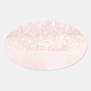 Girly Monogram Sparkly Glitter Roze Pastel Naam 16 Ovale Sticker