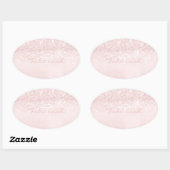 Girly Monogram Sparkly Glitter Roze Pastel Naam 16 Ovale Sticker (Vel)