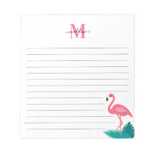 Girly Monogram Tropische Bladeren Roze Flamingo Vo Notitieblok
