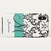 Girly Monogram Turquoise Black Swirls Damask Case-Mate iPhone Case (Achterkant (horizontaal))