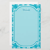 Girly Monogram Turquoise Daisy Flowers met naam Briefpapier (Voorkant / Achterkant)